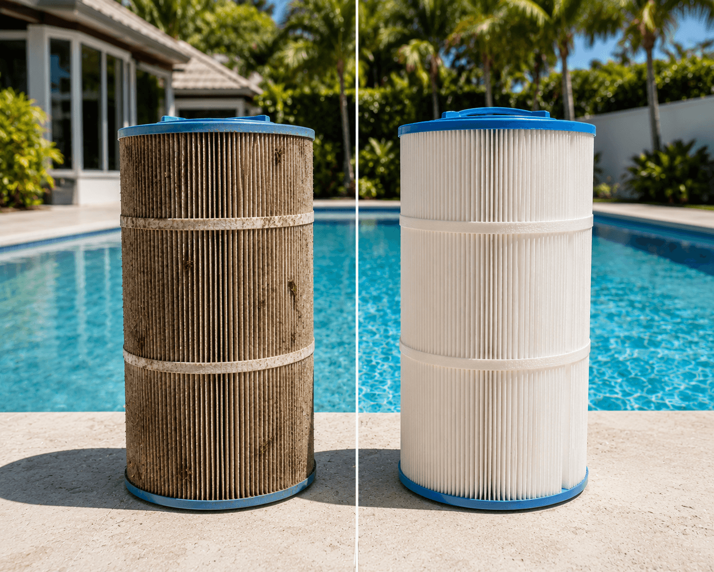 Pool filter cleaning before and after South Florida